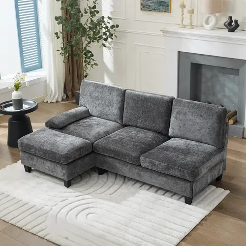 Canapé D'angle Convertible 3 Places En Tissu Gris, 194 X 118 X 81 Cm