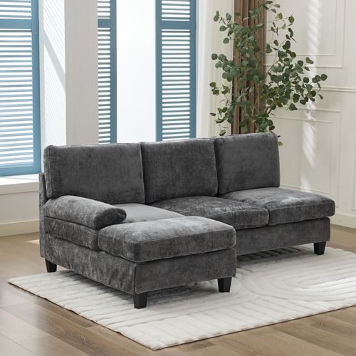 Canapé D'angle Convertible 3 Places En Tissu Gris, 194 X 118 X 81 Cm