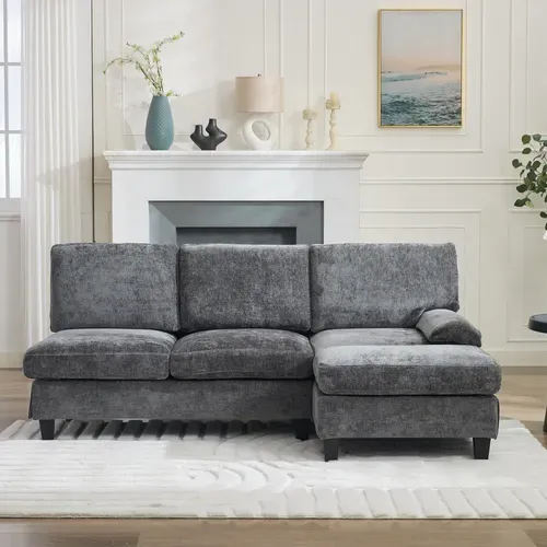 Canapé D'angle Convertible 3 Places En Tissu Gris, 194 X 118 X 81 Cm