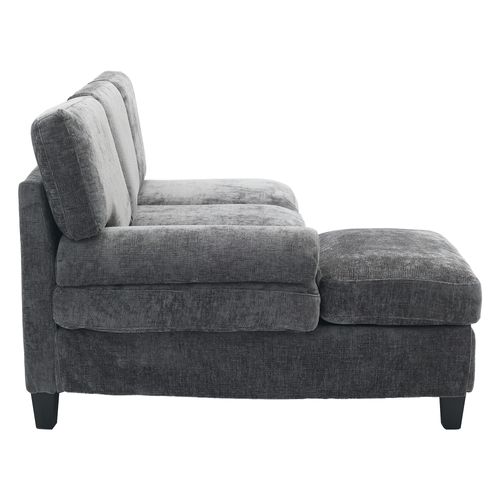 Canapé D'angle Convertible 3 Places En Tissu Gris, 194 X 118 X 81 Cm