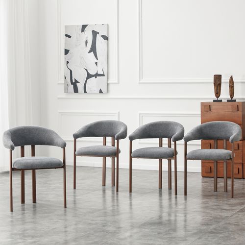 Lot De 4 Chaises De Salle à Manger, Tissu Effet Lin, Pieds En Métal, Gris