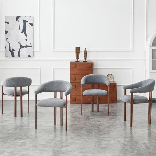 Lot De 4 Chaises De Salle à Manger, Tissu Effet Lin, Pieds En Métal, Gris