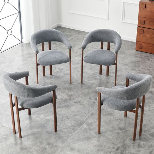 Lot De 4 Chaises De Salle à Manger, Tissu Effet Lin, Pieds En Métal, Gris