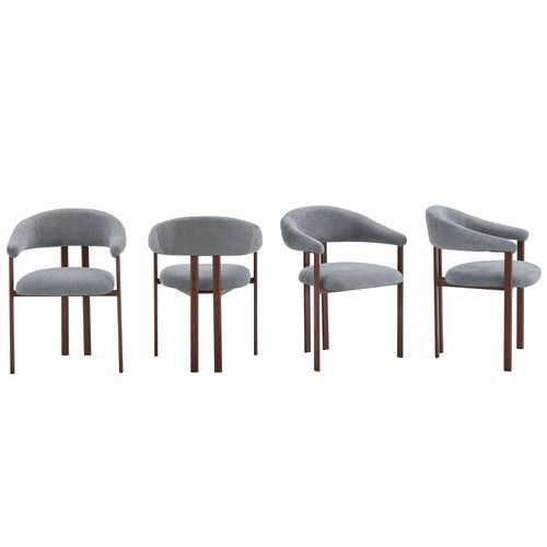 Lot De 4 Chaises De Salle à Manger, Tissu Effet Lin, Pieds En Métal, Gris