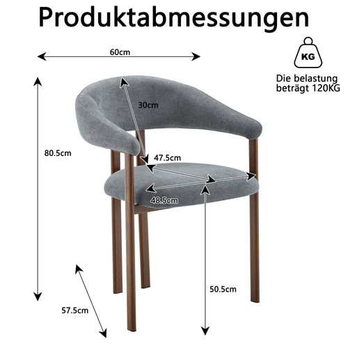 Lot De 4 Chaises De Salle à Manger, Tissu Effet Lin, Pieds En Métal, Gris