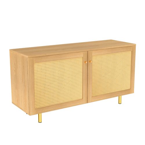 Buffet De Rangement 120 X 40 X 63 Cm, Buffet  2 Portes En Rotin Naturel