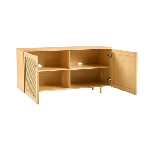 Buffet De Rangement 120 X 40 X 63 Cm, Buffet  2 Portes En Rotin Naturel