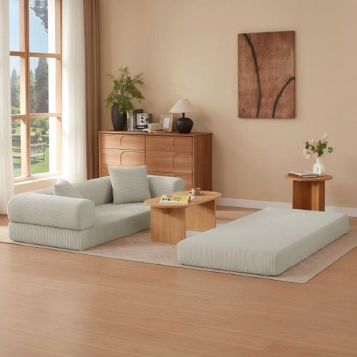 Canapé Droit Convertible, Canapé Pliant Au Sol, En Velours Beige, Sans Repose-pieds