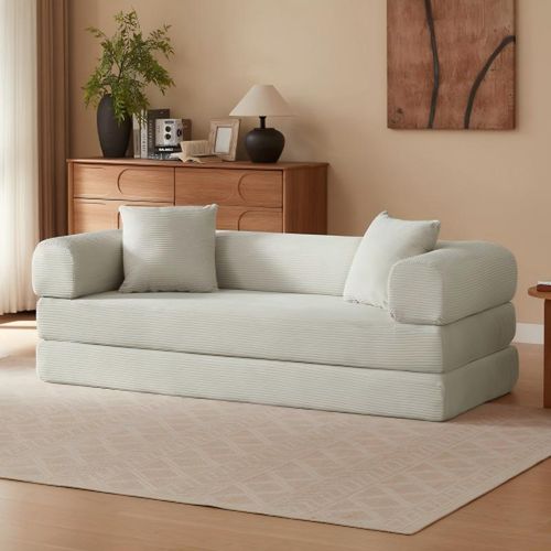 Canapé Droit Convertible, Canapé Pliant Au Sol, En Velours Beige, Sans Repose-pieds