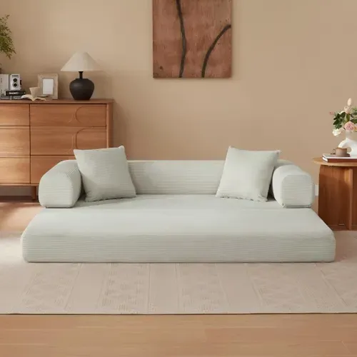Canapé Droit Convertible, Canapé Pliant Au Sol, En Velours Beige, Sans Repose-pieds