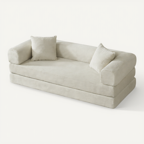 Canapé Droit Convertible, Canapé Pliant Au Sol, En Velours Beige, Sans Repose-pieds