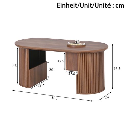 Table Basse Ovale Noyer Avec Rangements Ouverts, 105x50x46,5 Cm