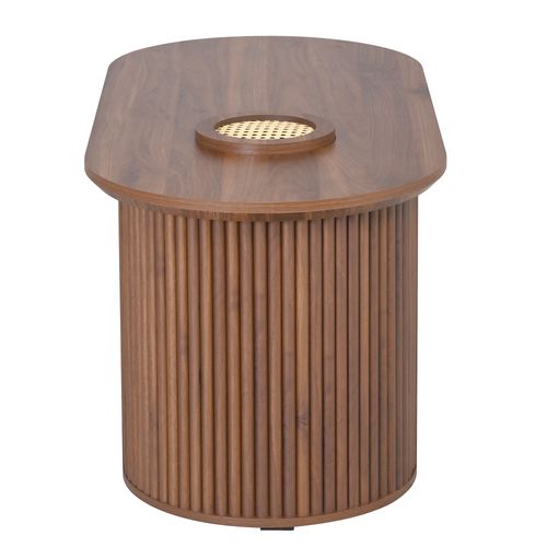 Table Basse Ovale Noyer Avec Rangements Ouverts, 105x50x46,5 Cm