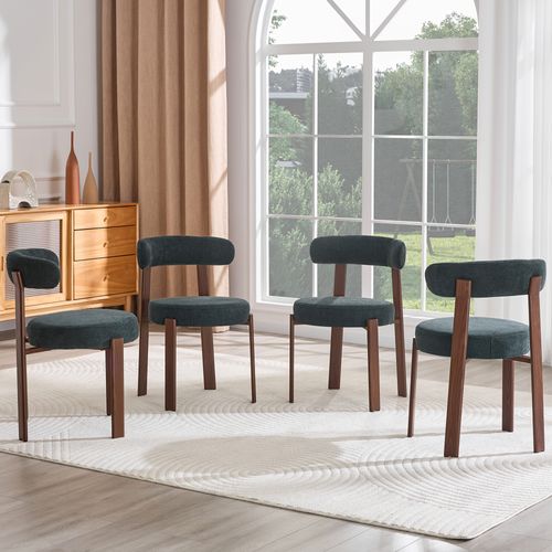 Lot De 4 Chaises De Salle à Manger En Tissu, Dossier Incurvé, Noir