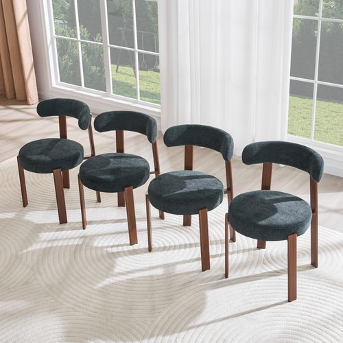 Lot De 4 Chaises De Salle à Manger En Tissu, Dossier Incurvé, Noir
