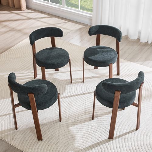 Lot De 4 Chaises De Salle à Manger En Tissu, Dossier Incurvé, Noir
