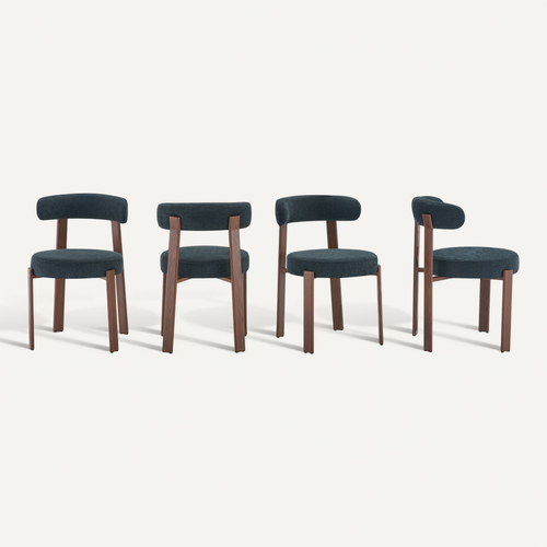 Lot De 4 Chaises De Salle à Manger En Tissu, Dossier Incurvé, Noir