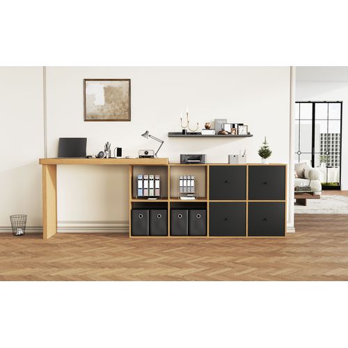 Bureau D'angle Pivotant 360° Avec Rangement, 4 Niches Et 4 Tiroirs, Noir Et Chêne