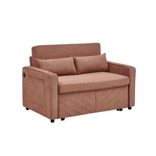 Canapé Convertible 2 Places Orange Avec Ports USB Et Fonction Relax