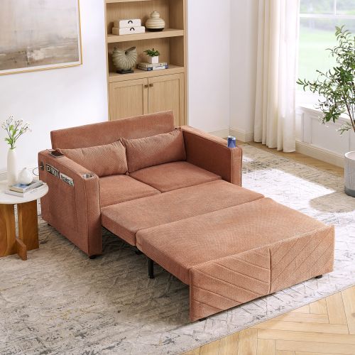 Canapé Convertible 2 Places Orange Avec Ports USB Et Fonction Relax