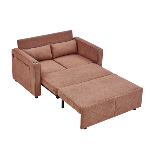 Canapé Convertible 2 Places Orange Avec Ports USB Et Fonction Relax
