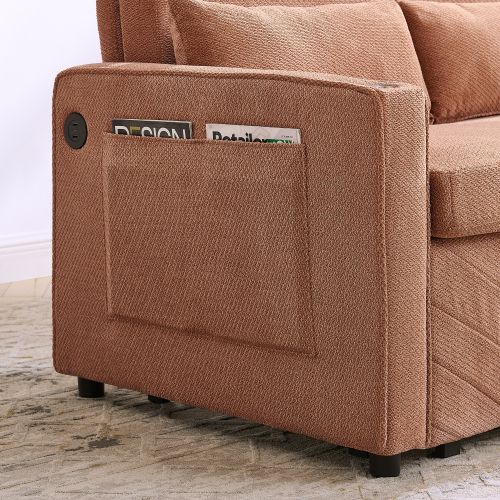 Canapé Convertible 2 Places Orange Avec Ports USB Et Fonction Relax
