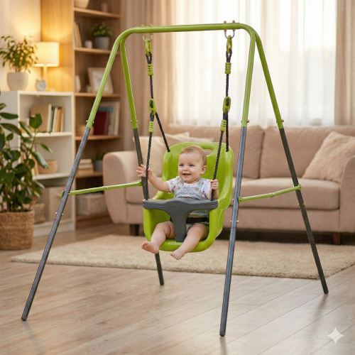 Balançoire Bébé Pour Intérieur/extérieur Avec Siège De Sécurité En Acier Vert
