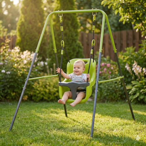 Balançoire Bébé Pour Intérieur/extérieur Avec Siège De Sécurité En Acier Vert