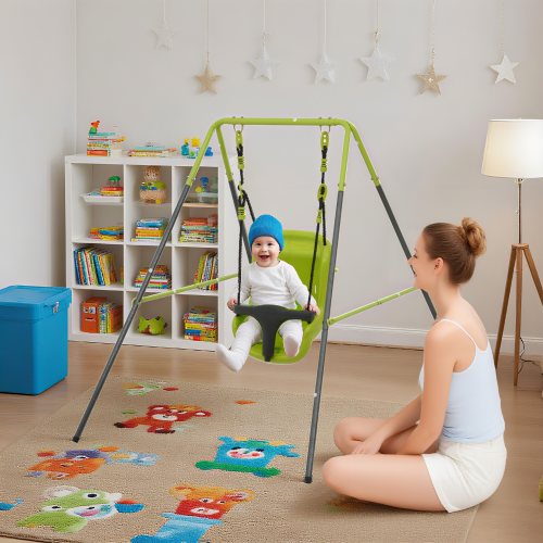 Balançoire Bébé Pour Intérieur/extérieur Avec Siège De Sécurité En Acier Vert