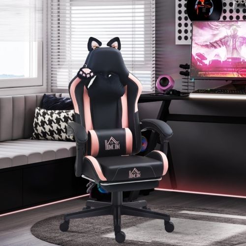 Chaise Gamer En Simili Avec Dossier Inclinable 135°et Repose-pieds, Noir