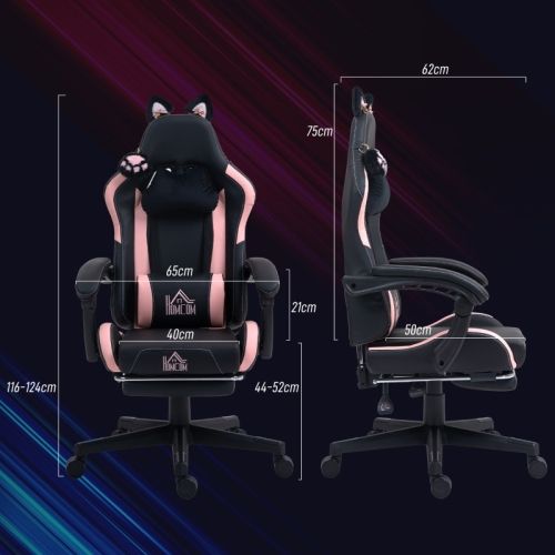 Chaise Gamer En Simili Avec Dossier Inclinable 135°et Repose-pieds, Noir