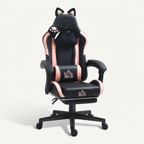 Chaise Gamer En Simili Avec Dossier Inclinable 135°et Repose-pieds, Noir