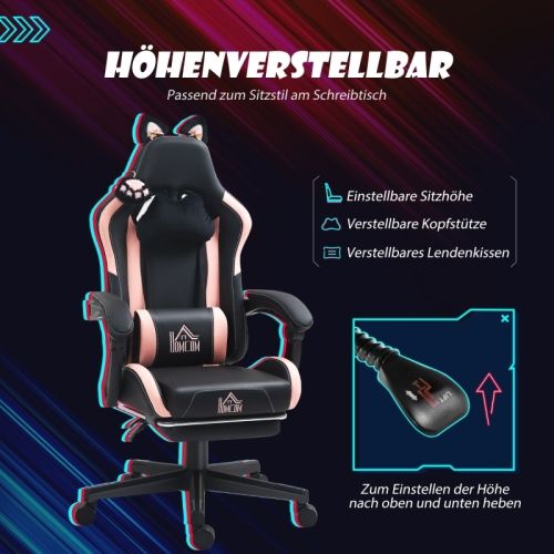 Chaise Gamer En Simili Avec Dossier Inclinable 135°et Repose-pieds, Noir