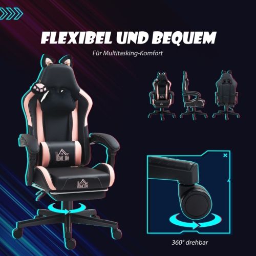 Chaise Gamer En Simili Avec Dossier Inclinable 135°et Repose-pieds, Noir