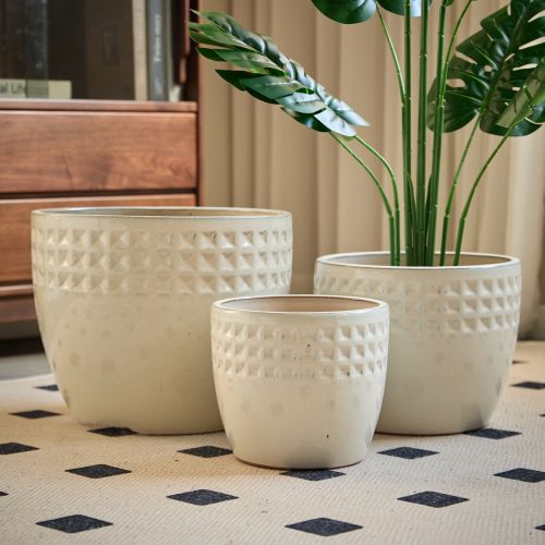 Pot De Fleurs En Céramique Blanc Ancien Brillant Avec Trou De Drainage, Intérieur/extérieur