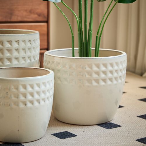Pot De Fleurs En Céramique Blanc Ancien Brillant Avec Trou De Drainage, Intérieur/extérieur