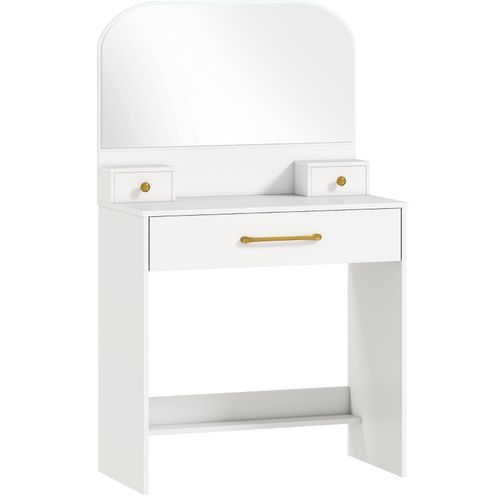Coiffeuse Blanche Compacte Avec Miroir Incurvé Et 3 Tiroirs