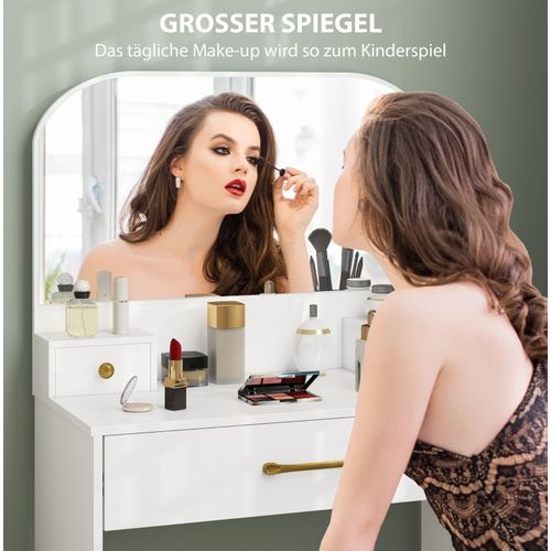 Coiffeuse Blanche Compacte Avec Miroir Incurvé Et 3 Tiroirs