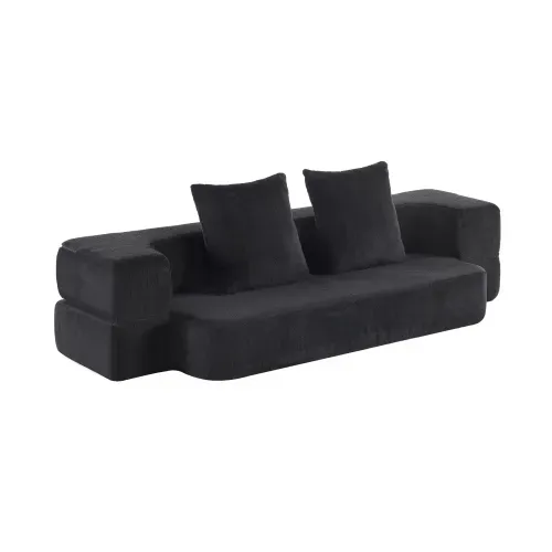 Canapé Convertible 2 Places En Mousse Noire Avec Coussins, Sans Montage