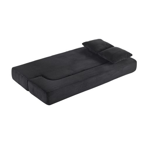 Canapé Convertible 2 Places En Mousse Noire Avec Coussins, Sans Montage
