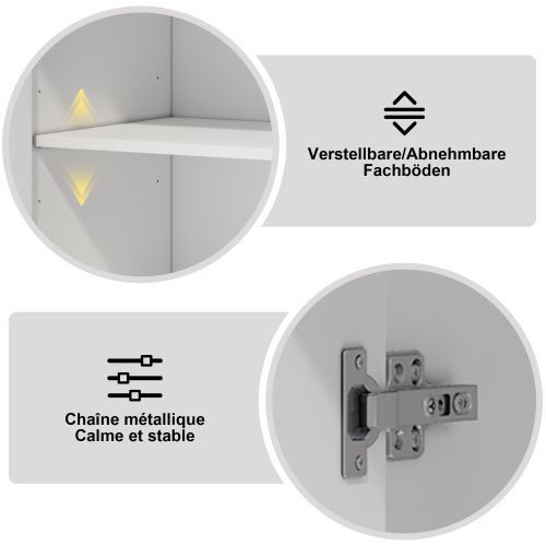 Coiffeuse Avec Miroir LED, 2 Tiroirs Et Armoire Latérale Réglable, Blanc, 160x40x132 Cm