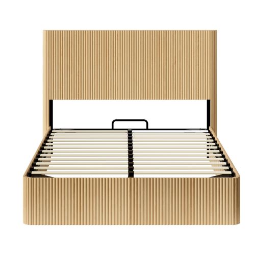Lit Coffre 140x200 Cm, Avec Tête De Lit Et Sommier à Lattes, En Bois, Sans Fond, Chêne Clair