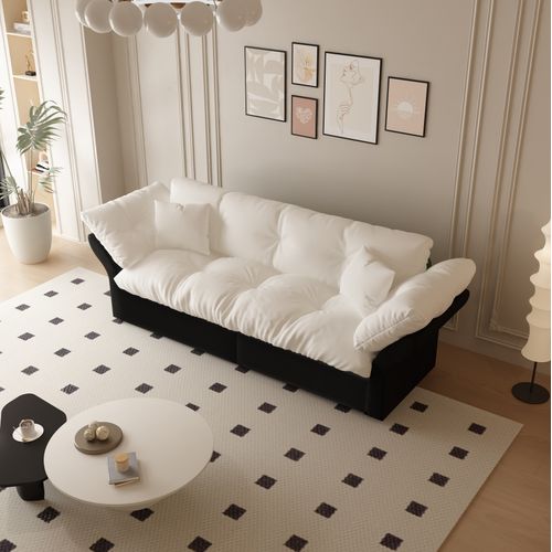 Canapé Convertible 2 Places En Velours Beige Avec 2 Coussins