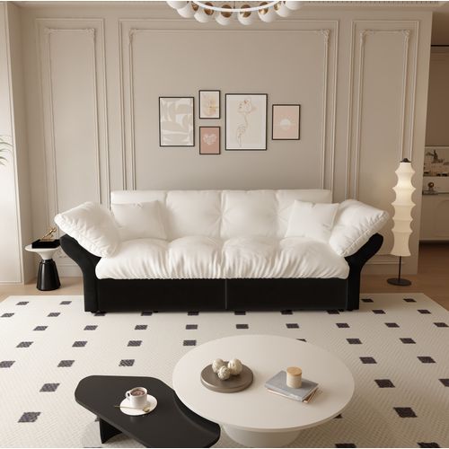 Canapé Convertible 2 Places En Velours Beige Avec 2 Coussins
