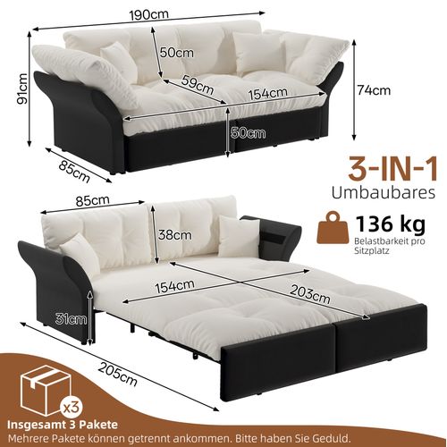 Canapé Convertible 2 Places En Velours Beige Avec 2 Coussins