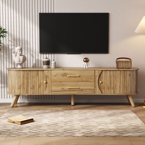 Meuble TV Bois 160x36,5x55 Cm Avec 2 Portes Coulissantes Et 2 Tiroirs