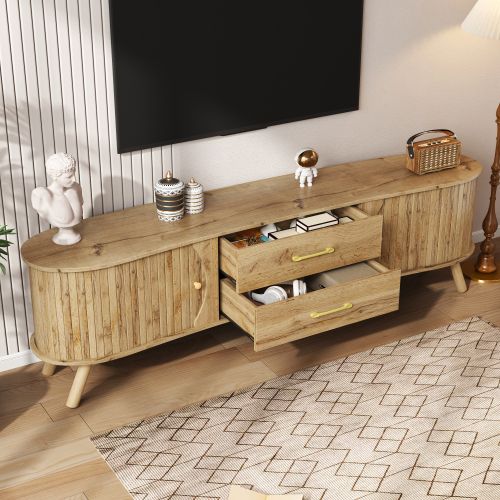 Meuble TV Bois 160x36,5x55 Cm Avec 2 Portes Coulissantes Et 2 Tiroirs