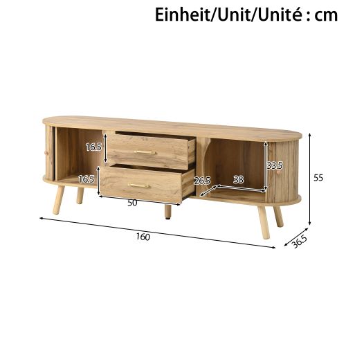 Meuble TV Bois 160x36,5x55 Cm Avec 2 Portes Coulissantes Et 2 Tiroirs