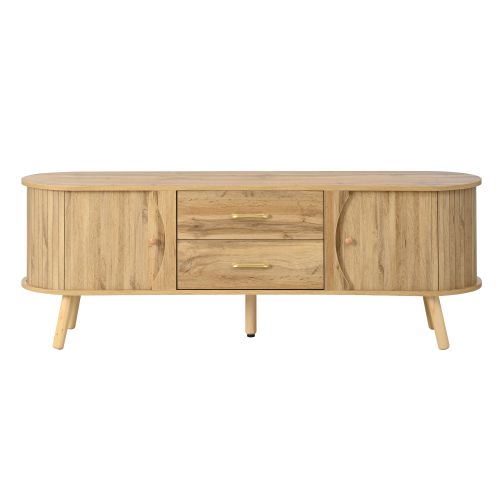 Meuble TV Bois 160x36,5x55 Cm Avec 2 Portes Coulissantes Et 2 Tiroirs