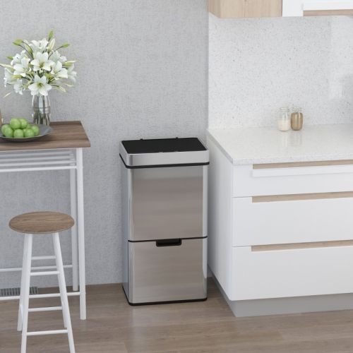 Poubelle De Tri Automatique 72 L à Capteur Infrarouge 3 Compartiments, En Acier Inoxydable